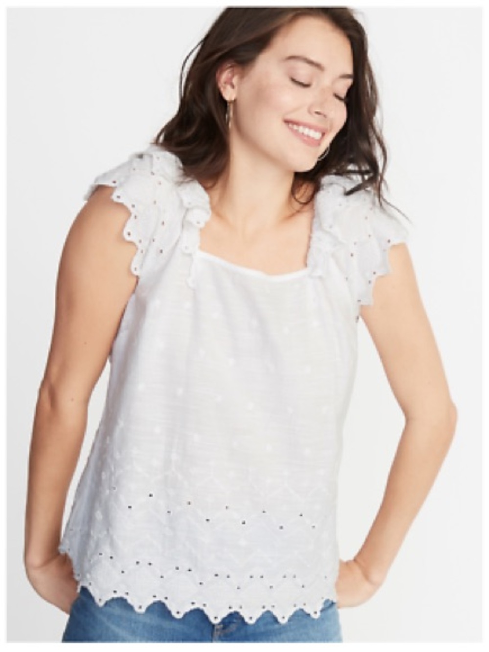 Old Navy White Eyelet Ruffle Sleeve Top Size Large